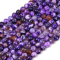 天然のファイヤーアゲートクラックルビーズ連売り  染め  多面カット  ラウンド  暗い蘭  10mm  穴：1mm  約38個/連  14.9インチ&nbsp;G-S215-10mm-07