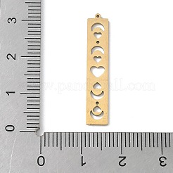 201 ステンレススチール製フィリグリーペンダント  月のハートチャーム付き長方形  ゴールドカラー  30x5.5x1mm  穴：0.7mm&nbsp;STAS-K298-16G