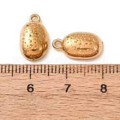 304ステンレススチールチャーム  槌目模様の楕円形コーヒー豆チャーム  ゴールドカラー  14.5x8x4mm  穴：1.4mm&nbsp;SA-CBA9681-01G-01