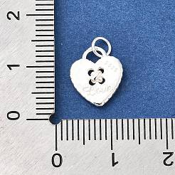 925スターリングシルバーチャーム  リングとスタンプ925個付き  シルバーカラー  ハート  14x10x2mm  穴：2.5mm&nbsp;STER-Q003-01H-S