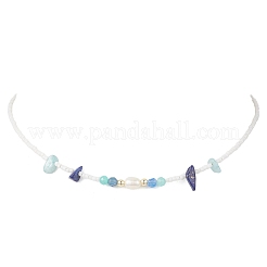 4Pcs 4 Styles Faceted Round and Chip Mixed Gemstone & Natural Cultured Freshwater Pearl & Glass Seed Baeded Necklaces for Women&nbsp;NJEW-JN05602