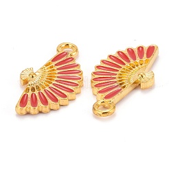 合金エナメルチャーム  鉛フリー＆カドミウムフリー  ファン  アンティーク黄金  レッド  24.5x13x2mm  穴：2mm&nbsp;ENAM-I049-01AG