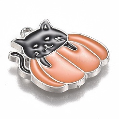 秋のテーマ合金エナメルペンダント  オレンジ色のカボチャと黒猫  プラチナ  21x20x1.5mm  穴：1.6mm&nbsp;ENAM-J649-06P-01