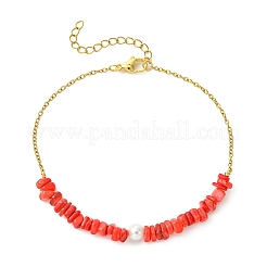 Natural Dyed Freshwater Shell Nuggets Beaded 304 Stainless Steel Cable Chain Anklets for Women&nbsp;AJEW-AN00827-01