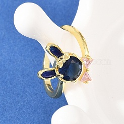 Bunny & Bowknot Brass Micro Pave Cubic Zirconia Cuff Rings for Women&nbsp;RJEW-A088-10G-03