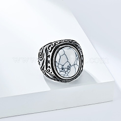 304 Stainless Steel with Natural Howlite Finger Rings for Men&nbsp;FS-WG44E14-07