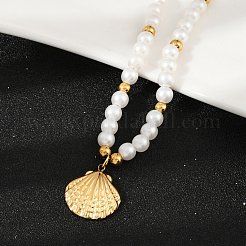 304 Stainless Steel Sea Animal Pendant Plastic Imitation Pearl Beaded Necklaces for Women&nbsp;NJEW-U048-02B-G