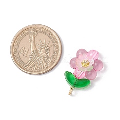 光る透明樹脂の花のペンダント  透明アクリルビーズフレームと304ステンレススチールループ付き  ミックスカラー  26x15x10mm  穴：3mm&nbsp;PALLOY-JF03759-02