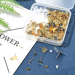 304ステンレススチールスタッドピアス金具  フラットラウンド  304ステンレススチール製フリクションナットとプラスチック製イヤーナット付き  24KGP本金メッキ  3~12x0.3mm  ピン：0.7~0.8mm&nbsp;STAS-FS0001-75
