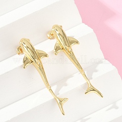 真鍮製スタンドピアス  魚  18KGP本金メッキ  50x15mm&nbsp;EJEW-C134-03G