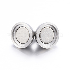 変色しにくい304ステンレススチールのループ付きマグネット留め具  ラウンド  ステンレス鋼色  13x8mm  穴：1mm&nbsp;X-STAS-F108-08P