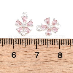 真鍮パヴェピンクキュービックジルコニアコネクターチャーム  花のリンク  銀  11x8.5x2mm  穴：1mm&nbsp;CU-CBAA6E8-01S
