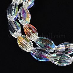 電気メッキガラスビーズセット  ABカラーメッキ  多面カット  オーバル  クリアAB  9.5x5.5mm  穴：1.2mm  約60個/連  22.05''（56センチメートル）&nbsp;GLAA-Q101-03A-AB06