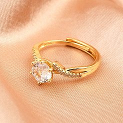 Brass Micro Pave Cubic Zirconia Cuff Rings for Women&nbsp;RJEW-Z113-34G