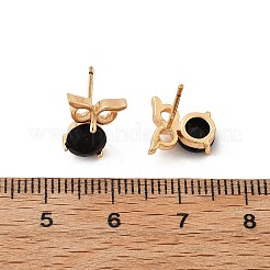 女性用フクロウ真鍮マイクロパヴェキュービックジルコニアスタッドピアス  カドミウムフリー＆鉛フリー  長持ちメッキ  ラックめっき  ゴールドカラー  ブラック  10.5x9.5mm&nbsp;EJEW-G428-10G-02