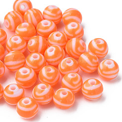 不透明な縞模様のアクリルビーズ  ラウンド  サンゴ  10mm  穴：2mm  約940個/500g&nbsp;MACR-S373-27D-04