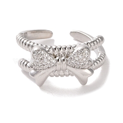 Brass Micro Pave Cubic Zirconia Open Cuff Ring&nbsp;RJEW-K256-58E-P