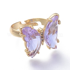 Adjustable Brass Glass Finger Rings&nbsp;RJEW-P148-A01-07