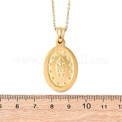 304ステンレススチール製オーバル型聖母マリアペンダントネックレス（女性用）  イオンプレーティング（ip）  18KGP本金メッキ  17.60インチ（44.7cm）&nbsp;NJEW-B149-02G