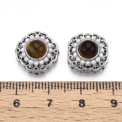 Brass Colorful Cubic Zirconia & Natural Tiger Eye Rhombus Beads&nbsp;KK-N258-13P