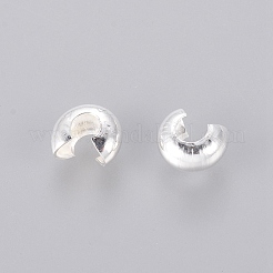 4mmシルバーカラーメッキラウンドブラスクリンプビーズカバー  ジュエリー作りパーツ  直径約4mm  厚さ3mm  穴：1.5mm&nbsp;X-EC266-S