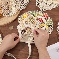 5個 5スタイル 中空織りポリエステルネットバッグ  防水ショッピングバッグ  ベージュ  435~780x90~120x5~8mm  1個/スタイル&nbsp;ABAG-CO0001-03