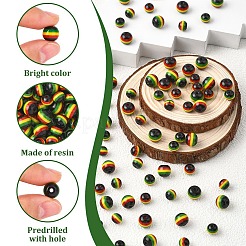 150Pcs 2 Styles Ghana Jamaica Reggae Stripe Resin Beads&nbsp;RESI-YW0005-53