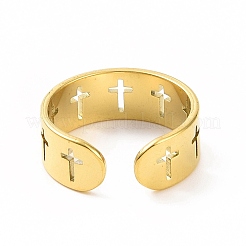 Ion Plating(IP) 304 Stainless Steel Hollow Out Cross Open Cuff Ring for Women&nbsp;RJEW-C053-02G