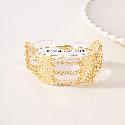 女性用中空真鍮フラットラウンドワイドリンクブレスレット  ゴールドカラー  内径：7-1/4インチ（18.5cm）&nbsp;ZY6006