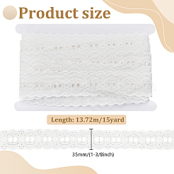 15ヤードの綿刺繍フラワーレースリボン  ホワイト  1-3/8インチ（35mm）&nbsp;SRIB-FG0001-24