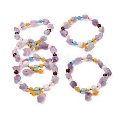 Raw Rough Natural Amethyst Nuggets Charm Beaded Stretch Bracelets for Women&nbsp;GG-CBA2C9C-04