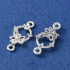 真鍮舗装クリアキュービックジルコニアコネクタチャーム  花のリンク  925銀メッキ  17x9x2.5mm  穴：1.2mm&nbsp;CU-CBAEC99-10S