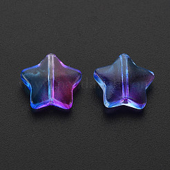 ツートン透明スプレー塗装ガラスビーズ  スター  ブルー  12.5x13x5mm  穴：1mm&nbsp;GLAA-T022-25-C04