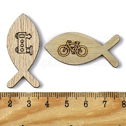 100個の木製カボション  本/単語/十字模様の魚  ベージュ  40.5x17.5x2.5mm  100個/セット&nbsp;WOOD-G020-07