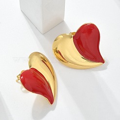 ハート 304 ステンレス スタッド イヤリング  エナメル  ゴールドカラー  ファイヤーブリック  21.5x24mm&nbsp;EJEW-A130-01G-03