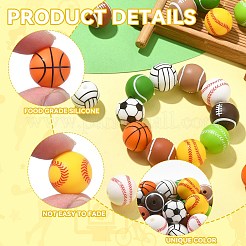 20個10スタイルのスポーツテーマ食品グレードの環境に優しいシリコンフォーカルビーズ  ミックスカラー  14.5~15x14~15mm  穴：2~2.5mm  2個/スタイル&nbsp;SIL-CJ0001-13