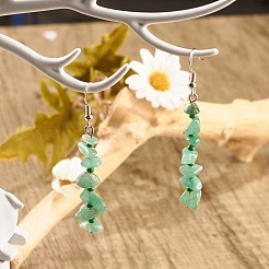 Natural Green Aventurine Chips Dangle Earrings with Glass&nbsp;EJEW-JE04840-04