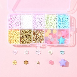 DIYビーズキット  ブレスレットやネックレスを作るためのガラスシードとアクリルビーズ  カラフル  8~25x3~19x1~3.5mm  穴：1~1.8mm&nbsp;DIY-FS0006-95A