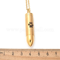 304 Stainless Steel Paw Print Bullet Shape Pet Memorial Keepsake Urn Ashes Pendant Necklaces&nbsp;NJEW-P326-03G