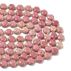 天然石ロードナイトビーズ連売り  ファセット六角形カット  フラットラウンド  シードビーズで  10x5.5mm  穴：1mm  約32個/連  15.55''（39.5センチメートル）&nbsp;G-C116-A195-01
