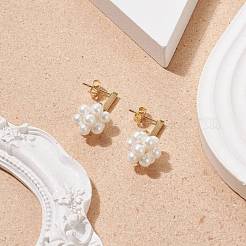 Shell Pearl Braided Ball Dangle Stud Earrings&nbsp;EJEW-TA00107