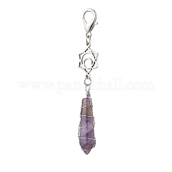 Chakra Copper Wire Wrapped Bullet Natural Quartz Crystal & Green Aventurine & Rose Quartz & Amethyst & Lapis Lazuli & Carnelian & Obsidian Pendant Decoration&nbsp;HJEW-JM03292