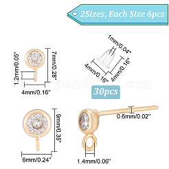 12Pcs 2 Size Brass Micro Pave Cubic Zirconia Flat Round Stud Earring Finding&nbsp;KK-BC0011-51