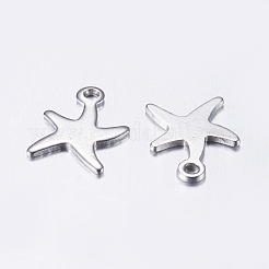 変色しにくい201ステンレススチールチャーム  ヒトデ/海星  ステンレス鋼色  11.5x9x1mm  穴：1mm&nbsp;STAS-L198-28P
