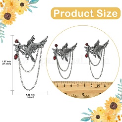 2Pcs Gothic Style Crow with Rose Alloy Rhinestone Hanging Chain Brooches&nbsp;JEWB-CJ0003-45