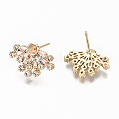 真鍮製マイクロパヴェクリアキュービックジルコニアピアスパーツ  片穴パーツ用  ニッケルフリー  18KGP本金メッキ  12x16.5mm  ピン：0.7mm  ピン：0.6mm（片穴ビーズ用）&nbsp;KK-S356-129G-NF