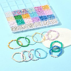 DIY ドーナツ ガラス & アクリル ビーズ ブレスレット 作成キット  ミックスカラー  2.5~7x2.5~4.5x0.5~4.5mm  穴：1~3mm&nbsp;DIY-FS0007-68