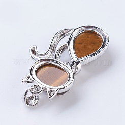 ナチュラルタイガーアイ子猫ペンダント  真鍮パーツ  猫のシルエット形状  プラチナ  45x27x8mm  穴：5x7mm&nbsp;G-P352-B05