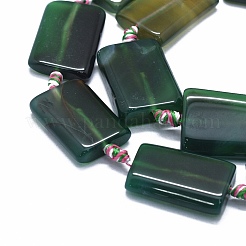 天然石瑪瑙ビーズ連売り  染め＆加熱  長方形  濃い緑  25~26x17~18x4~7mm  穴：2~2.5mm  約12個/連  15.3インチ〜15.7インチ（39~40cm）&nbsp;G-I245-47B
