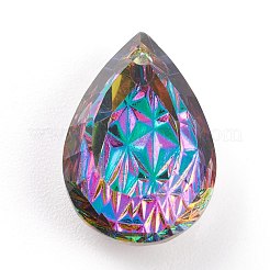エンボスガラスラインストーンペンダント  ティアドロップ  多面カット  火山  19x12x6mm  穴：1.6mm&nbsp;GLAA-J101-05B-001VO